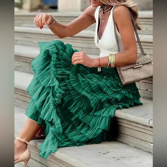 Luxe boho layered mesh maxi skirt - Picture 4 of 5